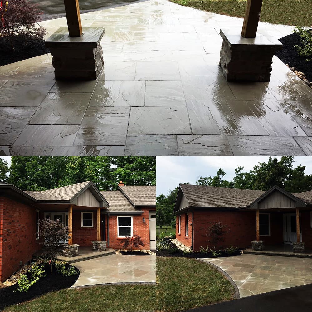 Stone entrance pillars built by Stellar Landscapes